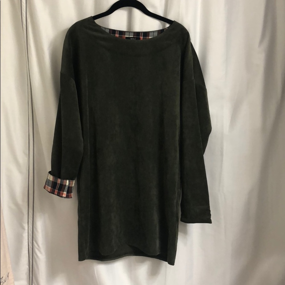 Green corduroy dress with plaid cuff sleeve MEDIUM